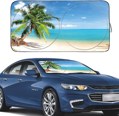 Gven Windshield Sun Shade for Car Front Window Cover Sunshades Visor Automotive Sun Shield for Compact Sedan, SUV, Midsize Sedan, Small Pickup Blocks UV Rays Keep Your Vehicle Cool (Palm Tree, S)
