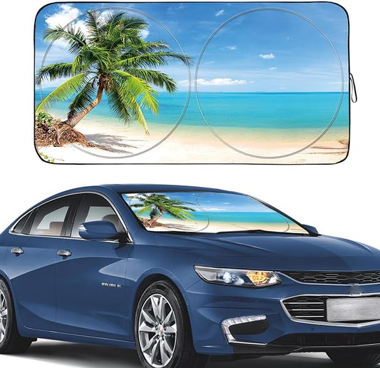 Gven Windshield Sun Shade for Car Front Window Cover Sunshades Visor Automotive Sun Shield for Compact Sedan, SUV, Midsize Sedan, Small Pickup Blocks UV Rays Keep Your Vehicle Cool (Palm Tree, S)