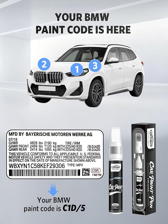 Carbon Black Metallic(416) for BMW Touch Up Paint Pen, 2 in 1 Car Scratch Remover with Pen Tip and Brush, Precise Color Match for Car Paint Scratch Repair, Quickly and Easily Fix Chips and Nicks