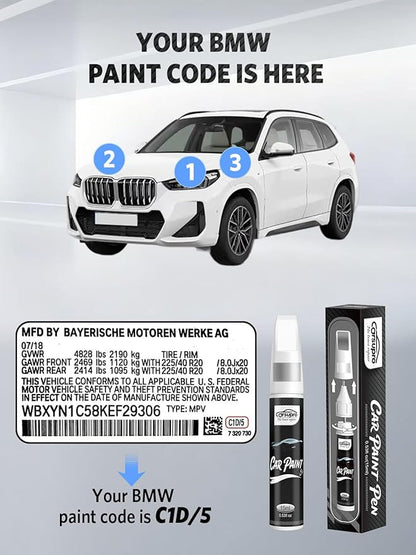 Carbon Black Metallic(416) for BMW Touch Up Paint Pen, 2 in 1 Car Scratch Remover with Pen Tip and Brush, Precise Color Match for Car Paint Scratch Repair, Quickly and Easily Fix Chips and Nicks