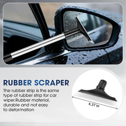 Gray Windshield Cleaner Tool, Car Interior Cleaning Kit with Extendable Handle and 3 Reusable Microfiber Pads, Auto Glass Wiper and Detailing Brush Kit for Car & Home Window