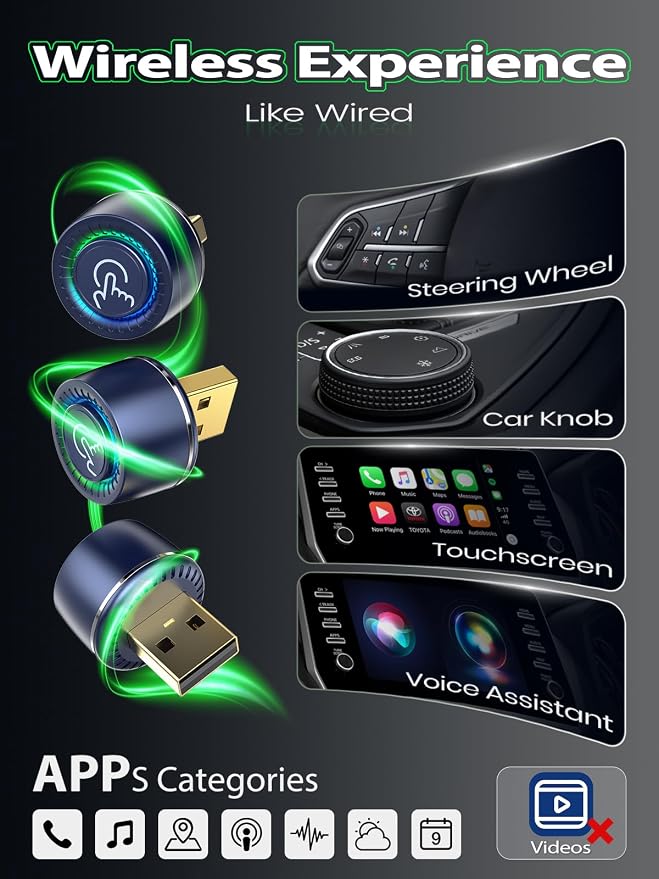 Wireless CarPlay & Android Auto Adapter, Fast Auto Connect, No Lag, Easy Device Switching for Shared Cars, Plug & Play, Compact 2-in-1 Design, 5GHz WiFi, Compatible with iPhone & Android