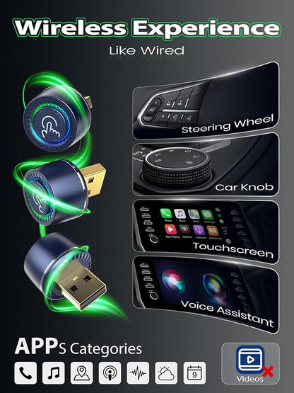 Wireless CarPlay & Android Auto Adapter, Fast Auto Connect, No Lag, Easy Device Switching for Shared Cars, Plug & Play, Compact 2-in-1 Design, 5GHz WiFi, Compatible with iPhone & Android