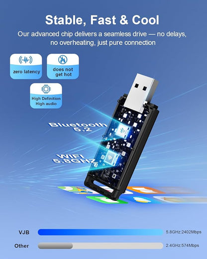 VJB Wireless CarPlay & Android Auto Adapter Dongle for iPhone & Android, Wired to Wireless Converter, Plug and Play USB Car Accessory, Fast Auto-Connect for 2016+ Vehicles (iOS 10+, Android 10+)