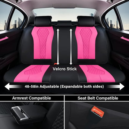 Coverado Auto Seat Covers, Car Seat Covers Full Set, Rose Car Seat Cover, Driver Seat Covers Front Seats Rear Seat Cover, Luxury Car Seat Cushion,Leather Seat Cover Seat Protector Fit for Most Cars