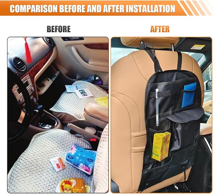 Car Backseat Organizer with 7 Storage Pockets, Waterproof Auto Seat Back Protector Kick Mat for Kids Toddlers, Large Capacity Universal Travel Accessories, Keep Vehicles Organized & Tidy (2PCS)