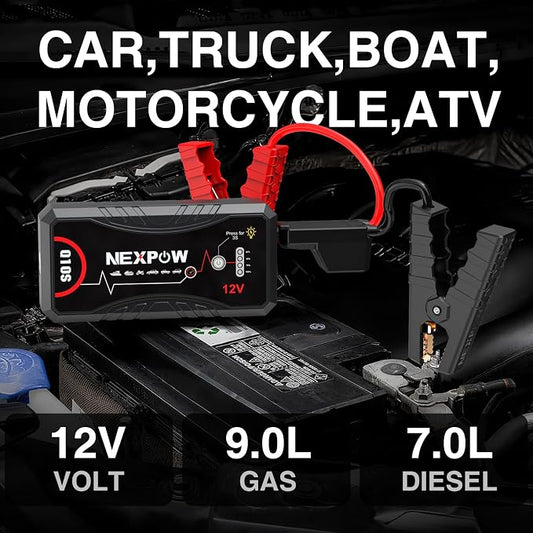 NEXPOW Car Jump Starter 2026 Upgraded Car Battery Jump Starter Pack 3000A Peak for Up to 9.0L Gas and 7.0L Diesel Engine 12V Auto Battery starter Jumper Cables Portable Lithium Jump Box with USB QC3.0