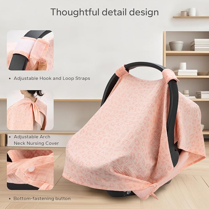 SERAPHY 2-in-1 Muslin Baby Car Seat Cover & Nursing Cover, Soft Lightweight Breastfeeding Cover for Boys and Girls,Breathable Canopy for Infant Carseat & Stroller for Summer—Love