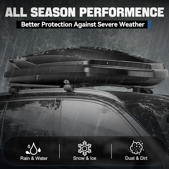 Auto Dynasty Rooftop Cargo Box Hard Shell Carrier Waterproof Storage Case with Locks & Keys Fits Vehicles with Cross Bars, 13 Cubic Feet 110LBS Capacity, 72'' L x 30'' W x 12'' H, Glossy Black