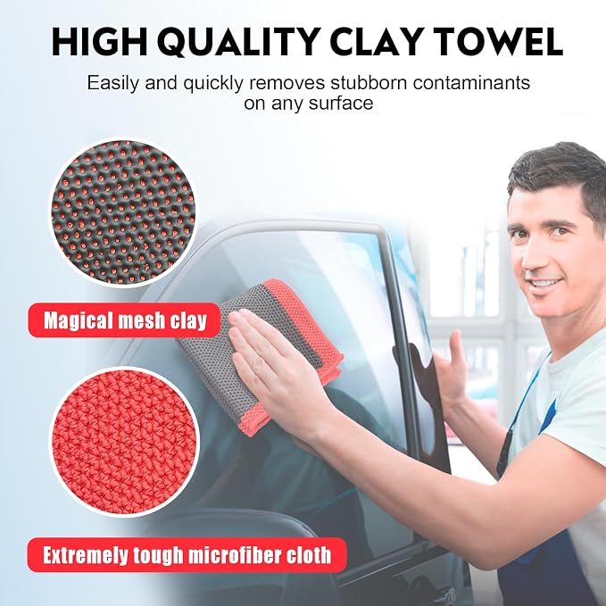 ARTIPOLY Clay Decontamination Towel - Professional Detail Products - Proven Cleaning & Release of Paint Contaminants; Increase Wax & Sealant Bond; Enhance Paint Gloss & Color; Fine Grade (12x12inches)