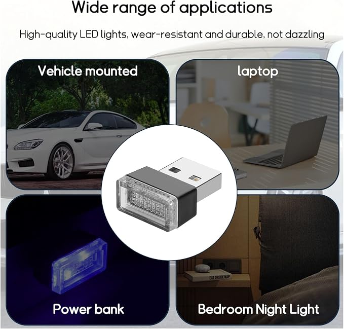 Dickno 4 PCS USB LED Car Interior Atmosphere Lamp, Portable Mini LED Night Light, Plug-in USB Interface Trunk Ambient Lighting Kit, Universal Vehicle Interior Accessories (Blue+Red)