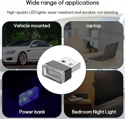 Dickno 4 PCS USB LED Car Interior Atmosphere Lamp, Portable Mini LED Night Light, Plug-in USB Interface Trunk Ambient Lighting Kit, Universal Vehicle Interior Accessories (Blue+Red)