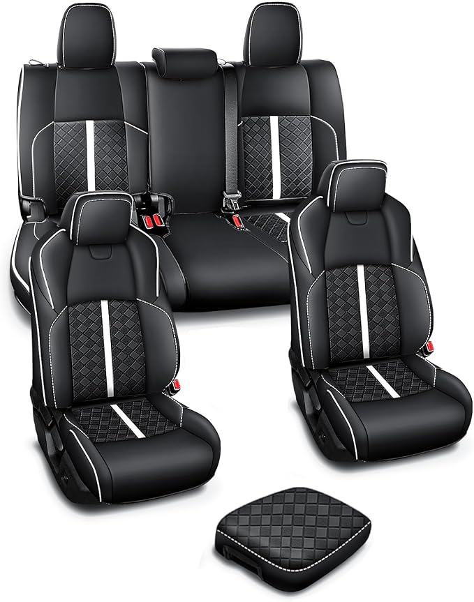 Carlimeki Leather Seat Covers Custom Fit for Tacoma Gen 4th (2024-2026) Double Cab, for SR, SR5, TRD PreRunner, TRD Sport, TRD Off-Road, Limited, Trailhunter - Armrest Covers Included - Fully Covered