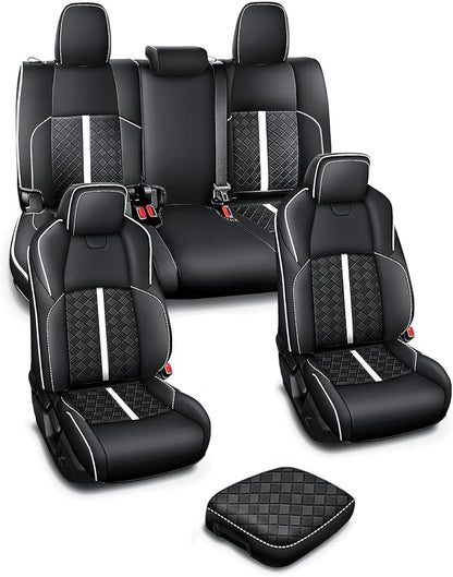 Carlimeki Leather Seat Covers Custom Fit for Tacoma Gen 4th (2024-2026) Double Cab, for SR, SR5, TRD PreRunner, TRD Sport, TRD Off-Road, Limited, Trailhunter - Armrest Covers Included - Fully Covered