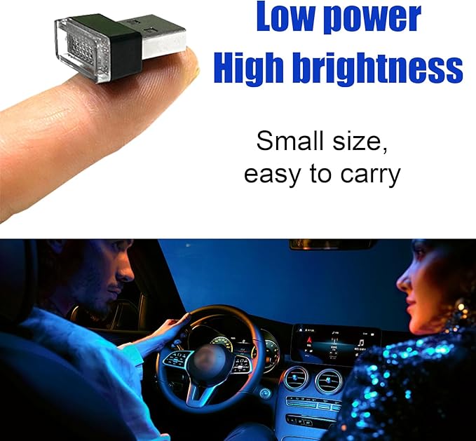 4 PCS USB LED Car Interior Atmosphere Lamp, Portable Mini LED Night Light, Plug-in USB Interface Trunk Ambient Lighting Kit, Universal Interior Car Accessories (Ice Blue)