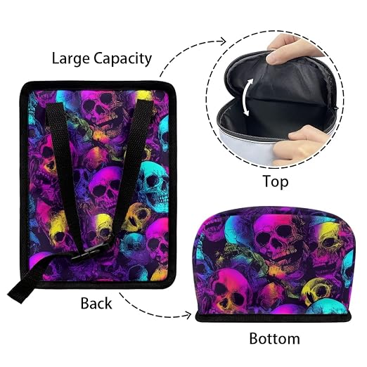 Talayituse Colorful Skull Print Car Trash Bin, Large Size Auto Trash Can Adjustable Portable Garbage Can with Lid, Vehicle Hanging Bag for Headrest Front Back Seat