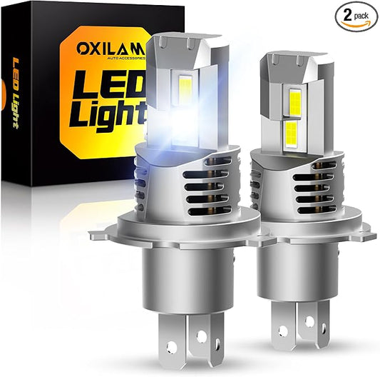 OXILAM H4 9003 LED Bulbs, 40000LM 900% Brighter, 6500K Cool White, Built-In High-Speed Fan,Plug-and-Play HB2 Halogen Replacement, Pack of 2