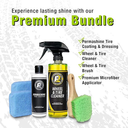 ExoForma - 4-Pack Bundle - Permashine Tire Coating & Dressing, Wheel & Tire Cleaner, Wheel & Tire Brush, Premium Microfiber Applicator - Remove Dust, Dirt, & Grime and Experience Lasting Shine