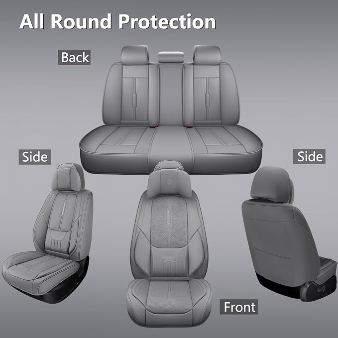 NS YOLO Universal Fit Full Coverage Leather Car Seat Covers for Cars,SUVs and Pick-up Trucks, Car Seat Protector,Automotive Seat Covers Full Set,Car Seat Cushion,Grey Seat Cover for 5 Seats