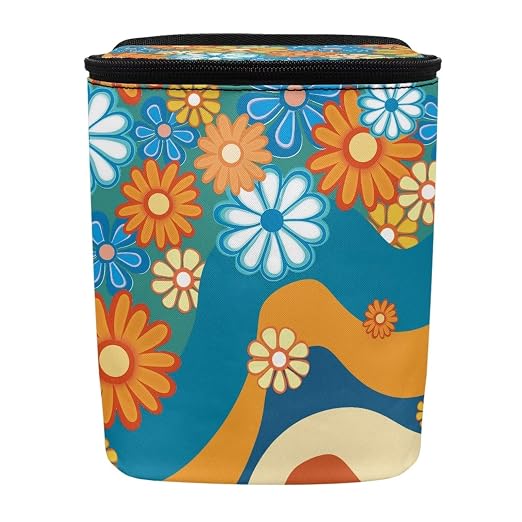 Boho Hippie Flower Swirl Pattern Car Trash Can Leakproof Garbage Bag with Lid and Zipper 1.2Gal Trash Bin Hanging for Back Seat Car Accessories Universal Fit