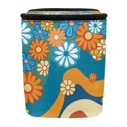 Boho Hippie Flower Swirl Pattern Car Trash Can Leakproof Garbage Bag with Lid and Zipper 1.2Gal Trash Bin Hanging for Back Seat Car Accessories Universal Fit