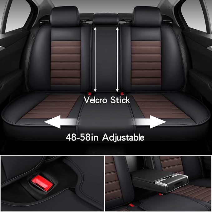 MINGBRON Car Seat Covers Full Set, Brown Car Seat Cover Lumbar Support, Car Seat Protector Waterproof, Nappa Leather Car Seat Cushion, Front Seats and Back Fit for Most Cars