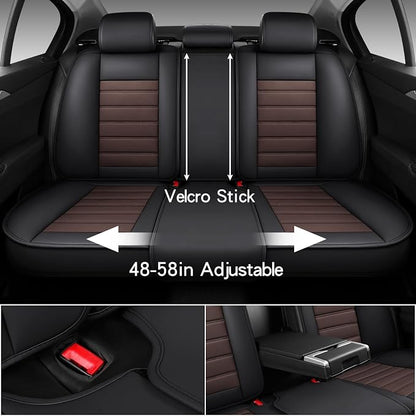 MINGBRON Car Seat Covers Full Set, Brown Car Seat Cover Lumbar Support, Car Seat Protector Waterproof, Nappa Leather Car Seat Cushion, Front Seats and Back Fit for Most Cars