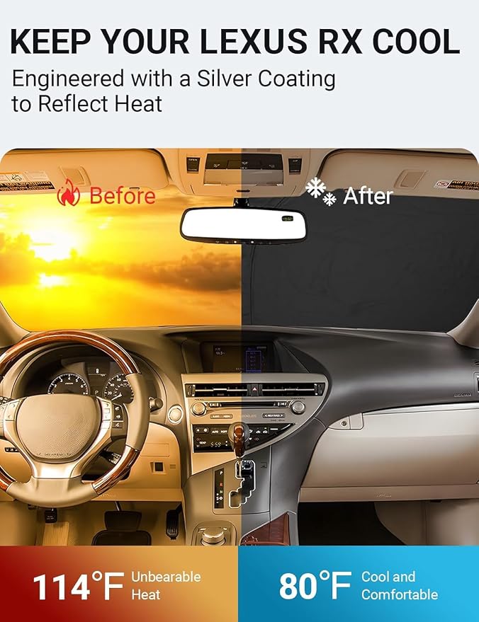 Proadsy 2026 Upgrade Front Windshield Sun Shade Foldable Sunshade Protector Custom Fit 2010-2015 Lexus RX Accessories