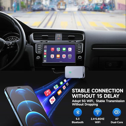 Jemluse Wireless CarPlay Adapter for Apple iPhone - Multi-User Seamless Connection for Convert Wired to Wireless Car Play Adapter - No Latency from iOS 10+ to Screen w/USB C (All Silver)
