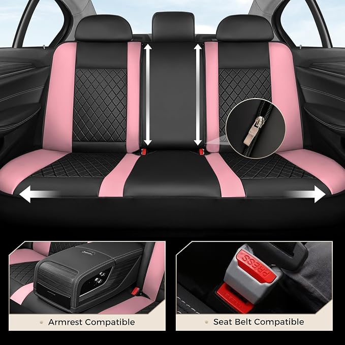 Coverado Car Seat Covers Full Set, Automotive Front and Rear Seat Covers with Backrest, Nappa Leather Car Seat Protectors Waterproof, Universal for Most Vehicles