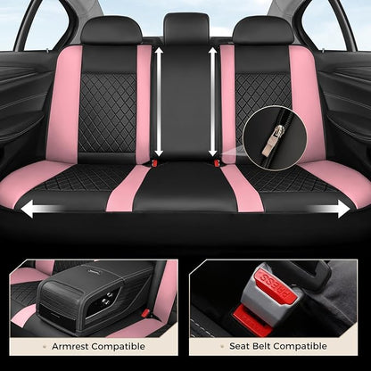 Coverado Car Seat Covers Full Set, Automotive Front and Rear Seat Covers with Backrest, Nappa Leather Car Seat Protectors Waterproof, Universal for Most Vehicles