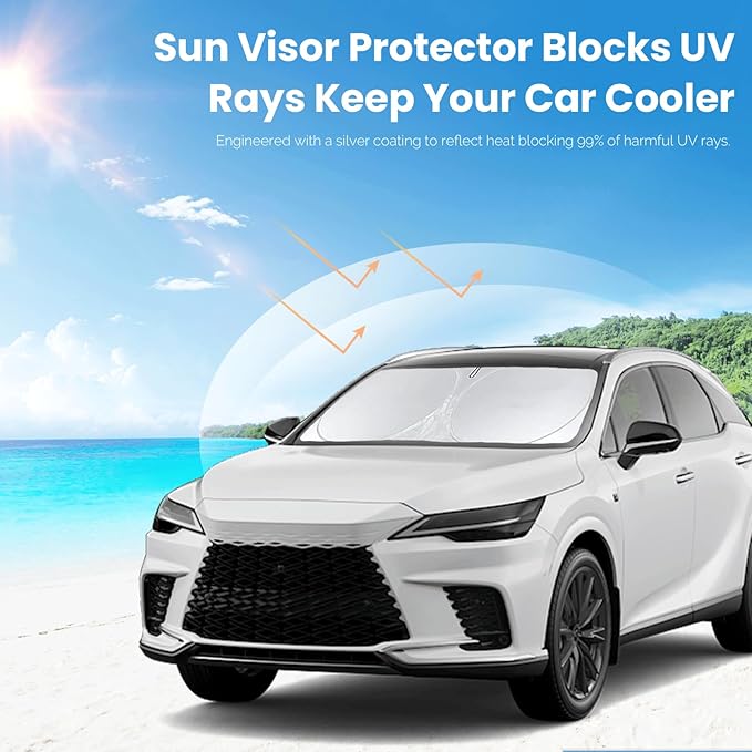 Custom Fit Lexus RX Windshield Sunshade for 2023-2025 2026 RX 350, RX 350 F Sport, RX 350L Accessories Front Window Shades Cover for Windshield Sun Visor Protector 210T Foldable Shade Blocks UV Rays