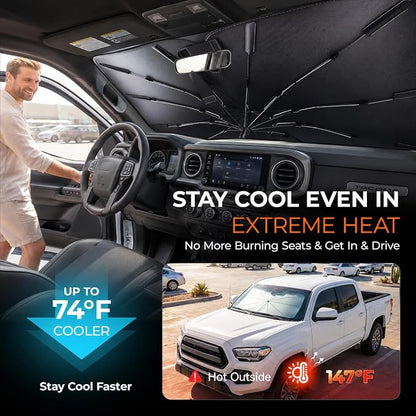 [2026 Upgraed] DooGooCoo Windshield Sun Shade Umbrella for Toyota Tacoma [100% Sunlight Blocked, Ice Crystal Cool] Sunshade for Car Windshield for Tacoma Sun Shade 2016-2026, Custom Fit for Tacoma.