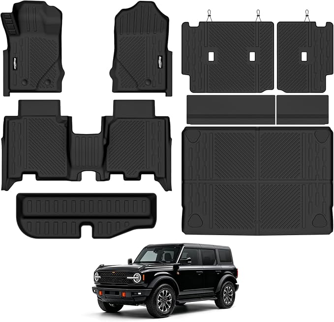 Floor Mats for Ford Bronco 4 Door 2021-2025, Trunk Mat with Trunk Lower Storage Mat and Backrest Mat All Weather TPE Protector for Ford Bronco 4 Door Accessories Floor Liner