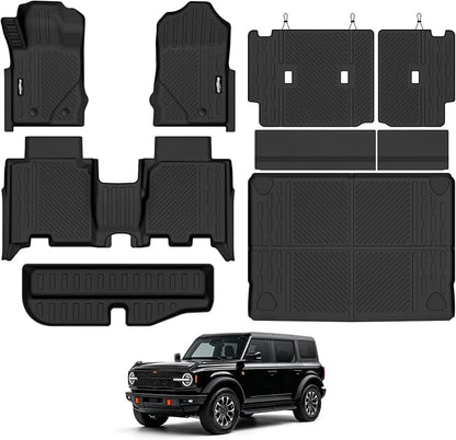 Floor Mats for Ford Bronco 4 Door 2021-2025, Trunk Mat with Trunk Lower Storage Mat and Backrest Mat All Weather TPE Protector for Ford Bronco 4 Door Accessories Floor Liner