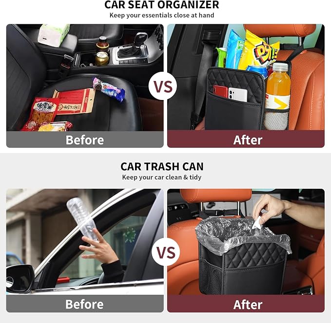 FrgKbTm 2Pack Car Seat Back Organizer, Waterproof Car Backseat Organizer with Cup Holders Large Capacity Hanging Car Storage Bag for Phones Documents Cups Bottle Travel Compatible with Most Vehicles