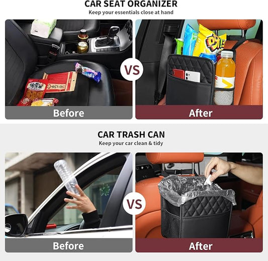 FrgKbTm Car Seat Back Organizer, Waterproof Car Backseat Organizer with Cup Holders Large Capacity Hanging Car Storage Bag for Phones Documents Cups Bottle Travel Compatible with Most Vehicles