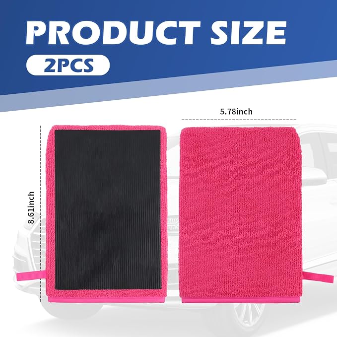 2PCS Car Clay Mitt Auto Detailing,Soft Clay Bar Mitt for Cleaning Car Surfaces,Anti-Scratch Clays Mitts for Cars Detailings to Replace Traditional Clays Bar Cars Accessories (Red/2PCS)