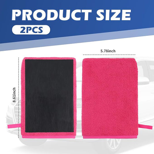 2PCS Car Clay Mitt Auto Detailing,Soft Clay Bar Mitt for Cleaning Car Surfaces,Anti-Scratch Clays Mitts for Cars Detailings to Replace Traditional Clays Bar Cars Accessories (Red/2PCS)