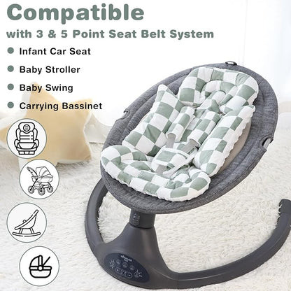DILIMI Infant Car Seat Insert, Baby Car Seat Head Support with 3 Strap Paddings, Soft Newborn Car Seat Cushion for Stroller, Swing, Bouncers, Green Checkered