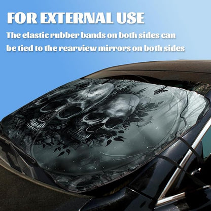 Skull Car Windshield Sun Shade Skeleton Black Forest Art Heatshield Front Window Car Sun Shade Windshield Blocks UV Rays Sun Visor Protector for Car Sedan Truck SUV Accessories 59x31.5 Inch