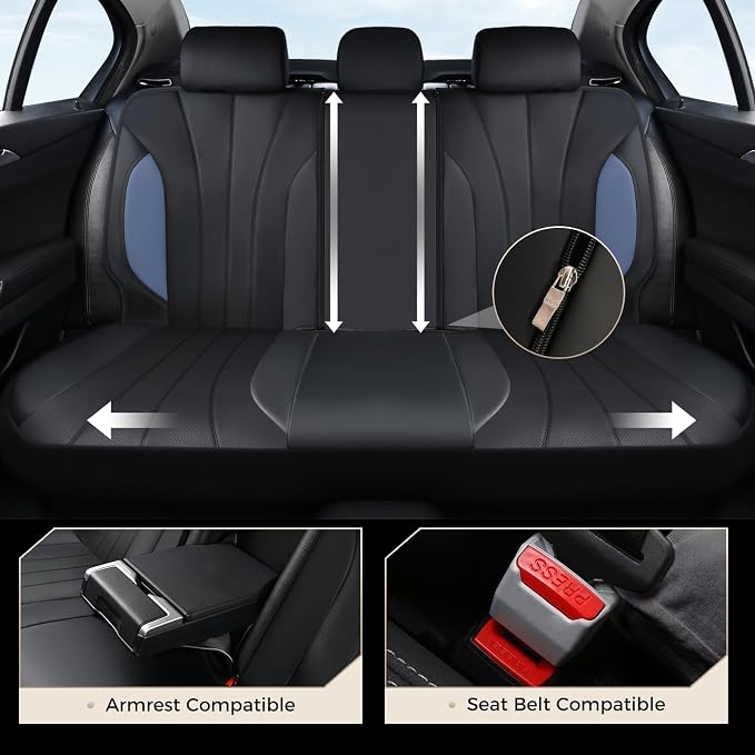 Coverado Car Seat Covers Full Set, 5 Seats Waterproof Nappa Leather Automotive Seat Protectors, Front & Rear Luxury Mesh Seat Covers, All-Weather Universal Fit for Most Cars SUVs, Trucks, Blue&Black