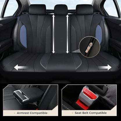 Coverado Car Seat Covers Full Set, 5 Seats Waterproof Nappa Leather Automotive Seat Protectors, Front & Rear Luxury Mesh Seat Covers, All-Weather Universal Fit for Most Cars SUVs, Trucks, Blue&Black