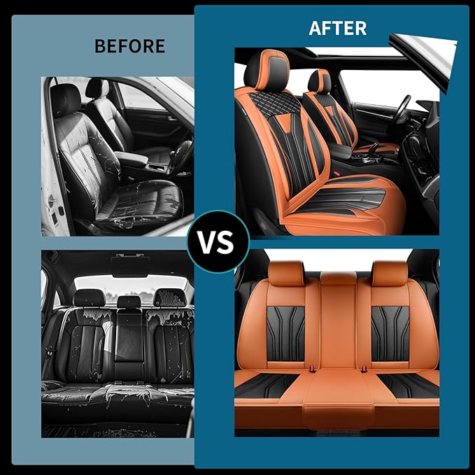 Car Seat Covers Fit for Jeep 5 Seats Wagoneer 2022-2025 2026 - Premium Leather, Waterproof & Breathable，All-Weather Seat Cushion Protecto & Airbag Compatible, Full Set Orange & Black