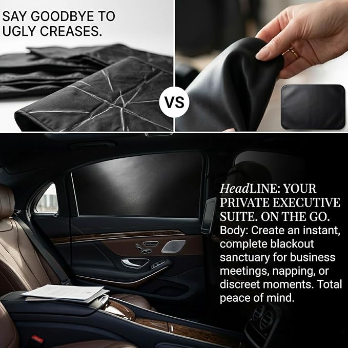 Leather Car Curtains for Side Window - 4 Pcs Privacy Sun Shades Magnetic 100% Block Light Car Window Covers with Cooler Feeling (Leather, 4pcs)
