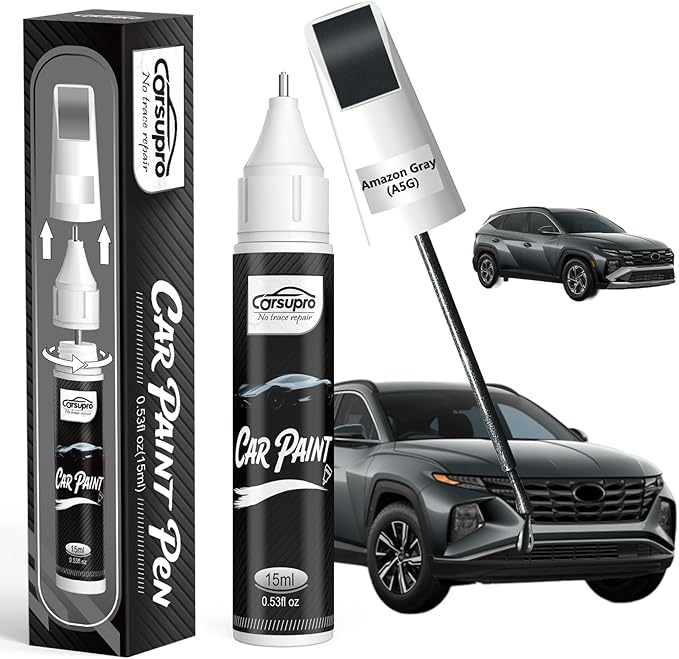 Amazon Gray(A5G) for Hyundai Touch Up Paint Pen, 2 in 1 Car Scratch Remover with Pen Tip and Brush, Precise Color Match for Car Paint Scratch Repair, Quickly and Easily Fix Chips and Nicks