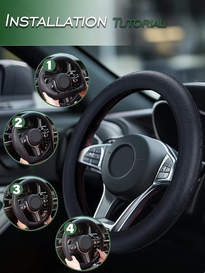 LRITER Car Steering Wheel Cover, Non-Slip Silicone Material, Multiple Color Choices, Universal Auto Parts Steering Wheel Cover, Suitable for Most Cars (Black)
