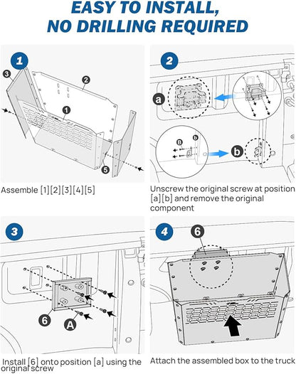 JOYTUTUS Truck Bed Storage Box Compatible with 2015-2026 F150 F250 F350, Heavy-Duty Metal Pickup Tool Box for Truck Bed, 57L Truck Bed Tool Storage Box Toolboxes, Side Tool Box Toolbox Cargo Box