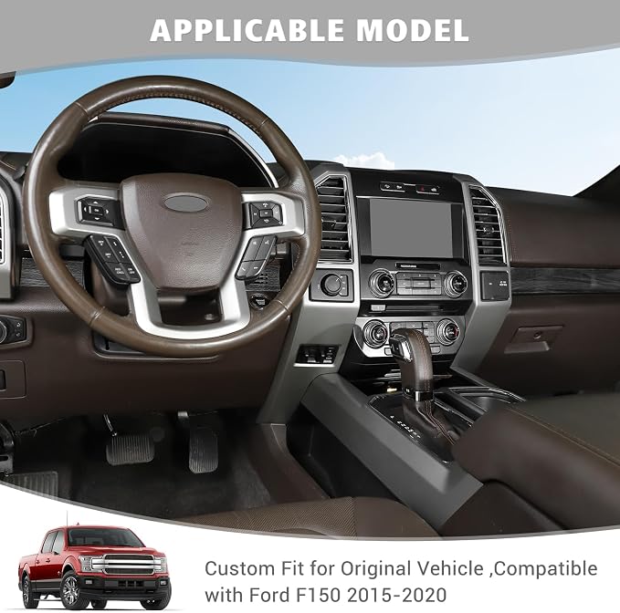 Jimen Compatible with Ford F150 2015-2020, 4PCS Center Console Panel Dash Cover Interior Trim Accessories (Black Wood Grain)