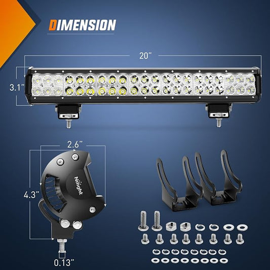 Nilight LED Light Bar with Yellow Black Covers 20Inch 126W Spot Flood Combo Off Road Light Super Bright Driving Fog Boat Lighting for Trucks Pickup Golf Cart SUV ATV UTV 4x4 Van Camper